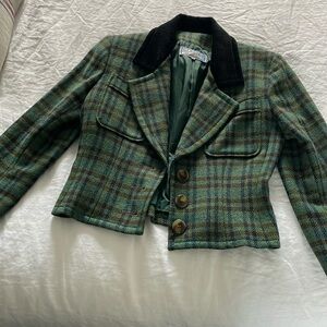 Yves Saint Laurent green wool Blazer with black corduroy collar